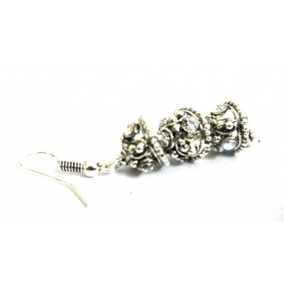 Silver Oxidized Earrings Jhumka Hook Dangle Drop Long Chandelier Triple Decker